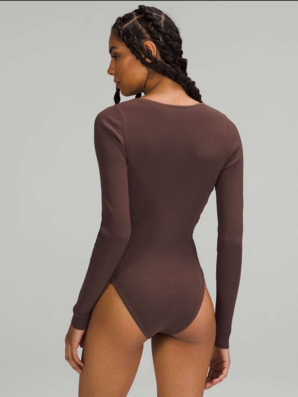 (S) Lululemon Tight-Fit Long-Sleeve Knit Bodysuit Java Brown Small Ribbed Rib - Picture 12 of 15